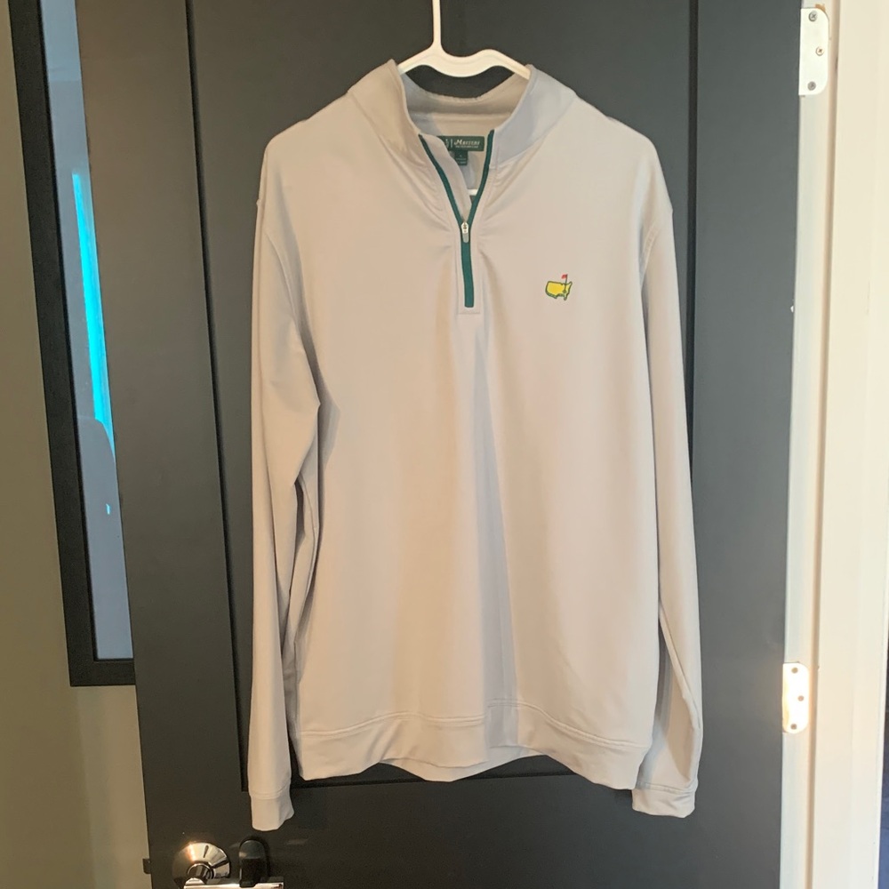 Light Gray Peter Millar Masters Quarter-Zip Pullover with Green Accent Size L
